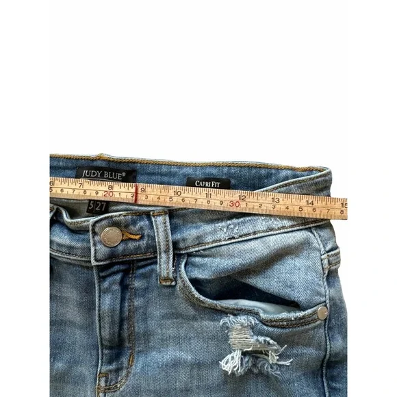 Judy Blue Capri Fit Distressed Boyfriend Jeans High Rise Blue Stretch Size 27 - Picture 4 of 7